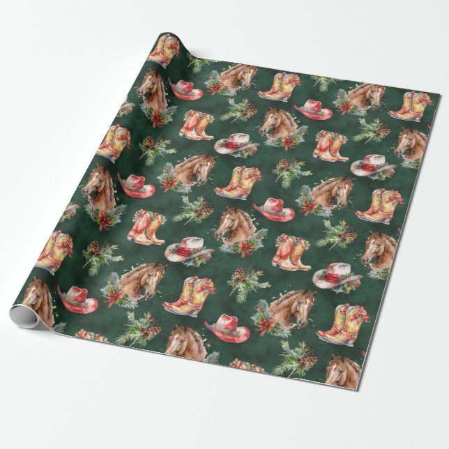 Cute Western/Cowboy Christmas Wrapping Paper (Unrolled)