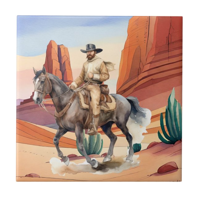 cute Western cowboy desert  Ceramic Tile (Front)