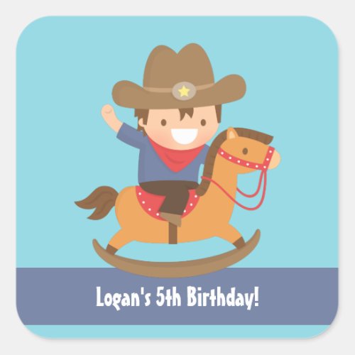Cute Western Cowboy Kids Birthday Party Square Sticker
