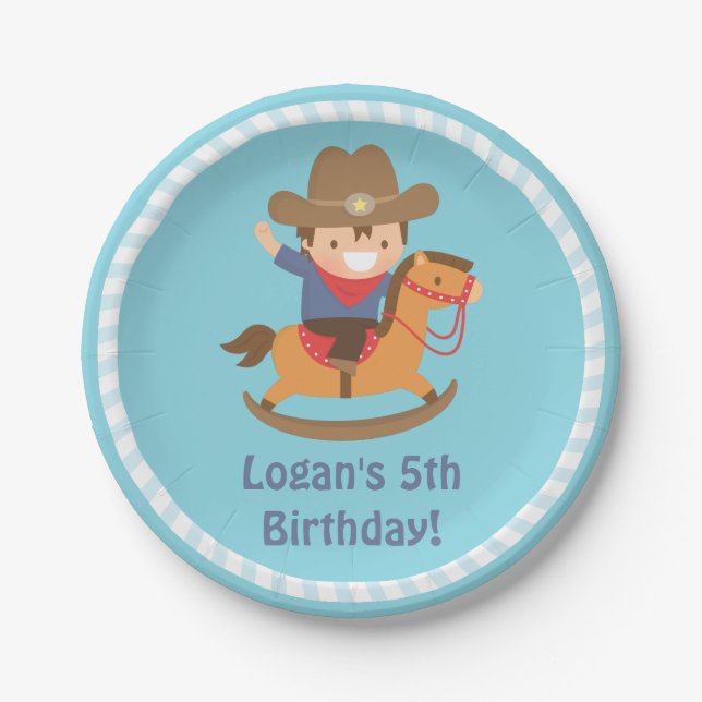 Cute Western Cowboy Kids Birthday Party Supplies Paper Plates (Front)