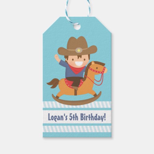 Cute Western Cowboy Kids Birthday Party Tags