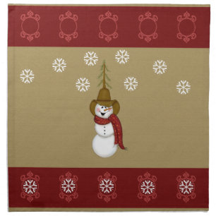Cute Western Cowboy Snowman Christmas Cloth Napkin