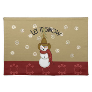 Cute Western Cowboy Snowman Christmas Cloth Placemat