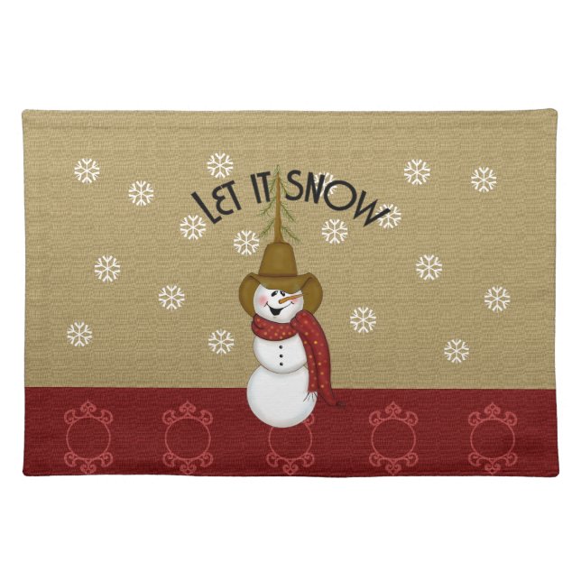 Cute Western Cowboy Snowman Christmas Cloth Placemat (Front)