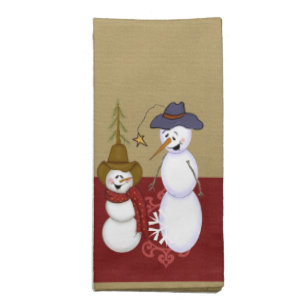 Cute Western Cowboy Snowman Christmas Napkin