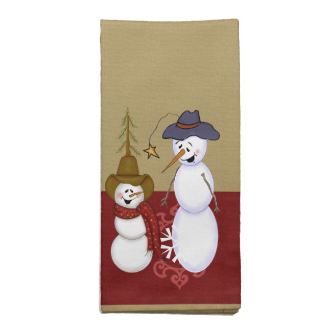 Cute Western Cowboy Snowman Christmas Napkin (Folded)