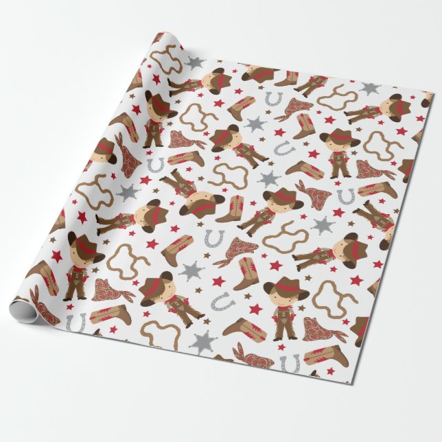 Cute Western Cowboy Wrapping Paper (Unrolled)