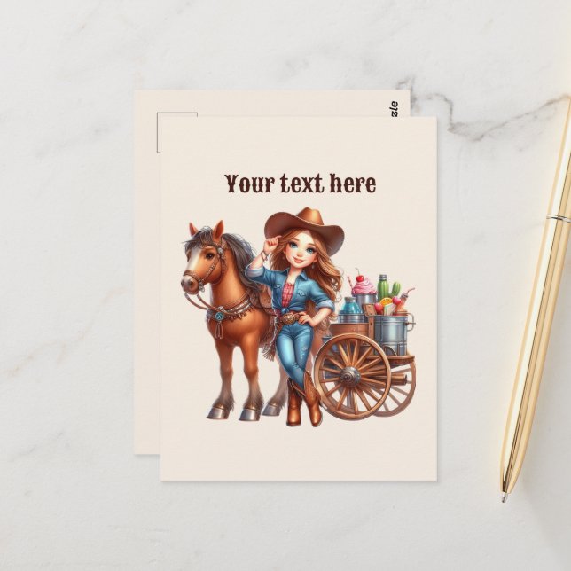 Cute Western Cowgirl add message  Postcard (Front/Back In Situ)
