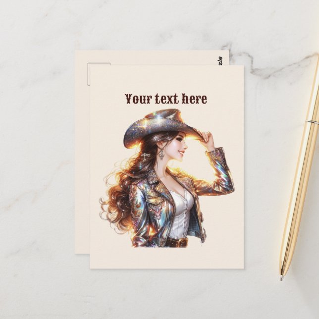 Cute Western Cowgirl add message  Postcard (Front/Back In Situ)