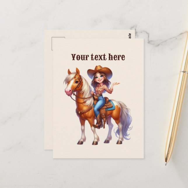 Cute Western Cowgirl add message  Postcard (Front/Back In Situ)