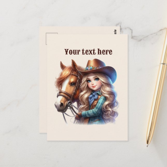 Cute Western Cowgirl add message  Postcard (Front/Back In Situ)