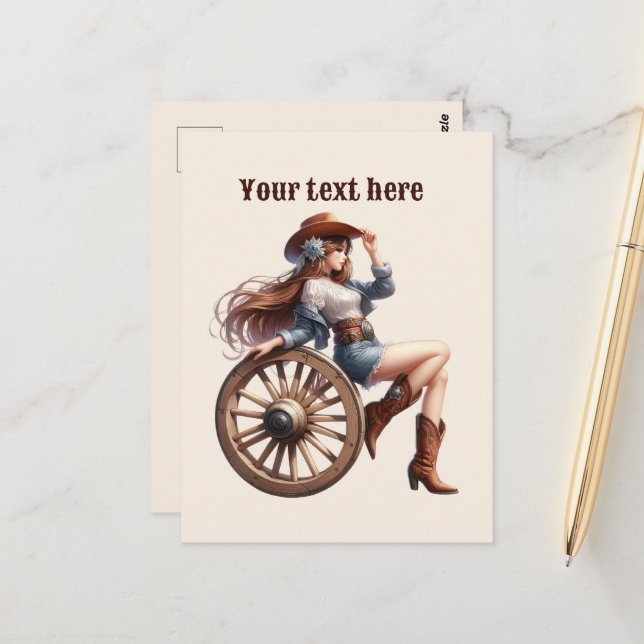 Cute Western Cowgirl add message  Postcard (Front/Back In Situ)