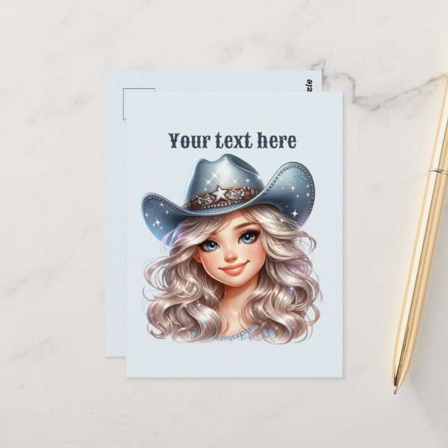 Cute Western Cowgirl add message  Postcard (Front/Back In Situ)