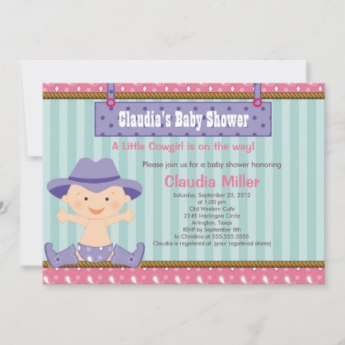 Cute Western Cowgirl Baby Shower Invitation