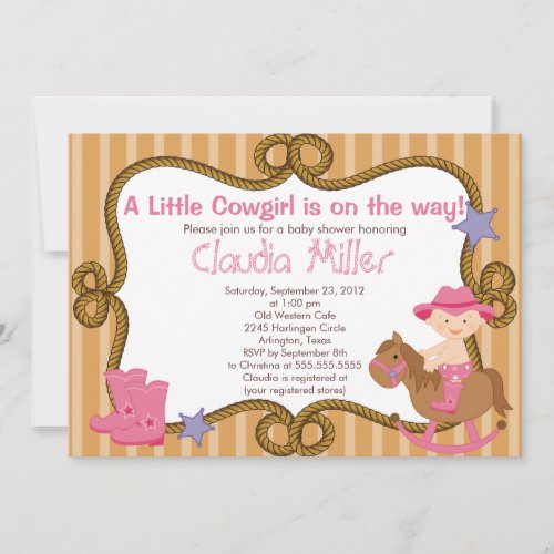 Cute Western Cowgirl Baby Shower Invitation