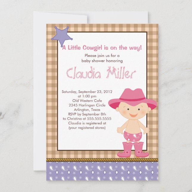 Cute Western Cowgirl Baby Shower Invitation (Front)