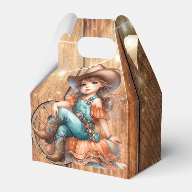 Cute Western Cowgirl Birthday Party Favor Boxes (Front Side)
