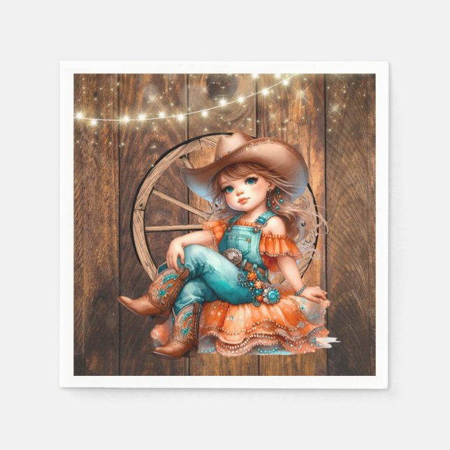 Cute Western Cowgirl Birthday Party Napkins (Front)