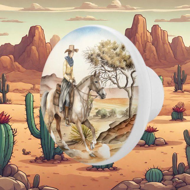 cute Western cowgirl desert  Ceramic Knob (Creator Uploaded)
