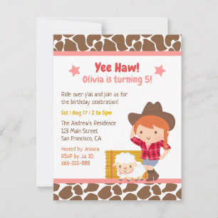 Cute Western Cowgirl Farm Kids Birthday Party Invi Invitation