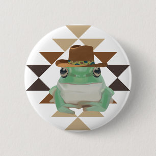 Cute Western Frog With Cowboy Hat Button