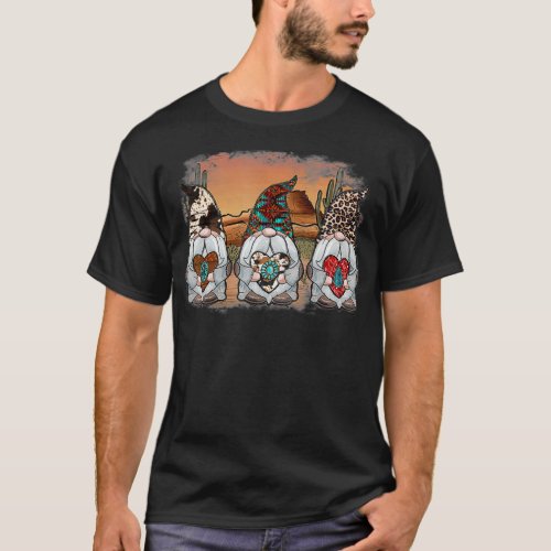 Cute Western Gnome Cowhide Aztec Leopard Gnomes T_Shirt