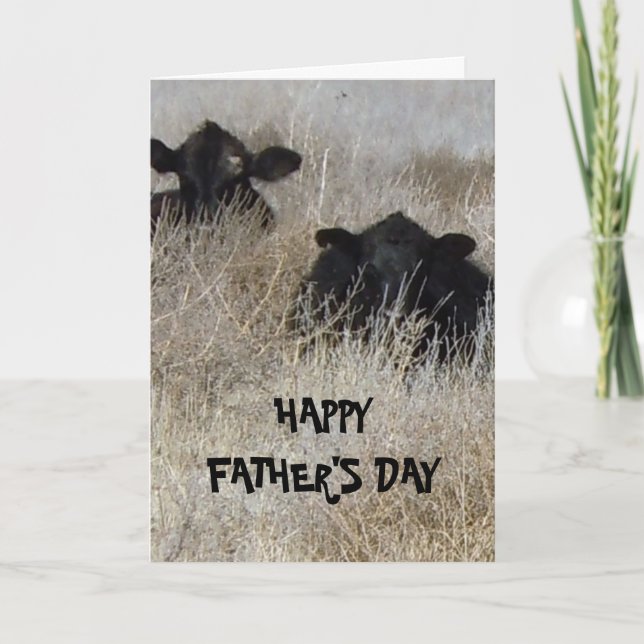 Cute Western Happy Father's Day Cow Calves Card (Front)