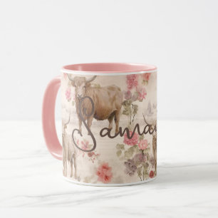 Cute Western Highland Cows Rustic Pink Floral Mug