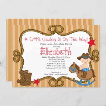 Cute Western Little Cowboy Baby Shower Invitations | Zazzle