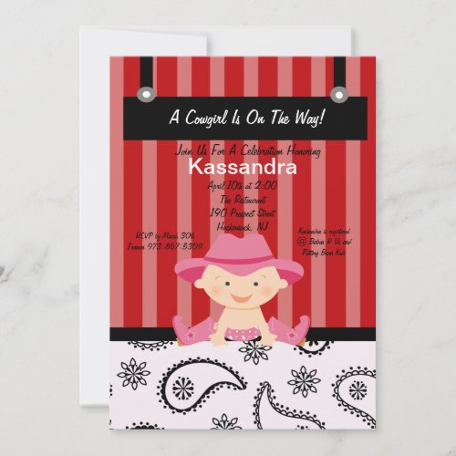 Cute Western Little Cowgirl Baby Shower Invitation