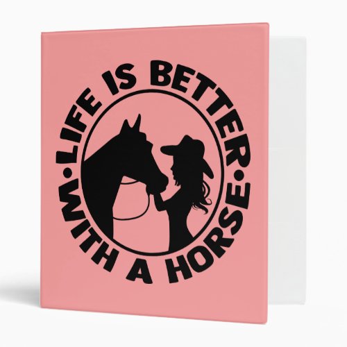 Cute Western Pink Cowgirl Equestrian Horse 3 Ring Binder