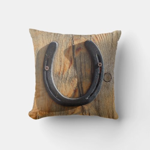 Cute Western Rustic Good Luck Horse Horseshoe Throw Pillow