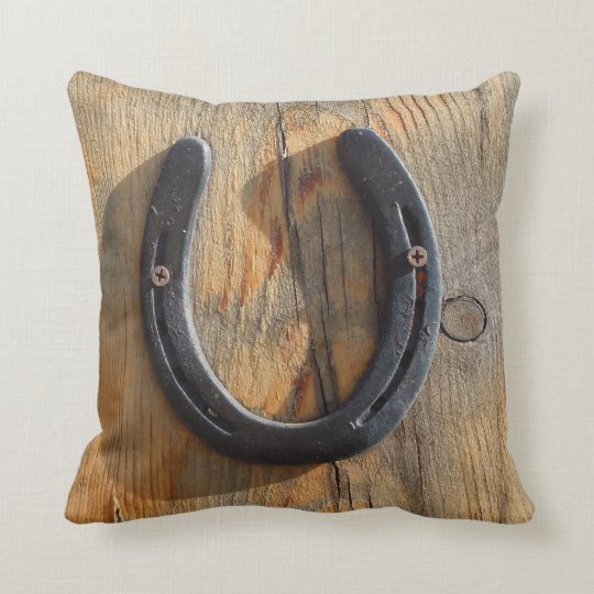 Cute Western Rustic Good Luck Horse Horseshoe Throw Pillow