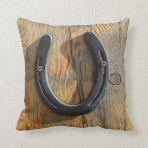 Cute Western Rustic Good Luck Horse Horseshoe Throw Pillow