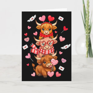 Cute Western Valentine Highland Cows With Hearts  Card
