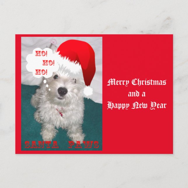 Cute Westie as Santa Paws Holiday Postcard (Front)