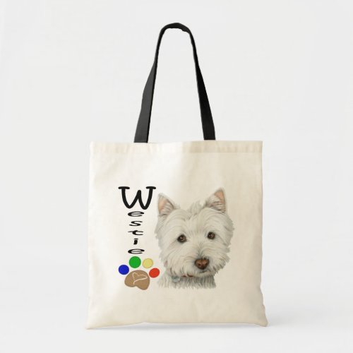Cute Westie Dog and Paw Art Tote Bag