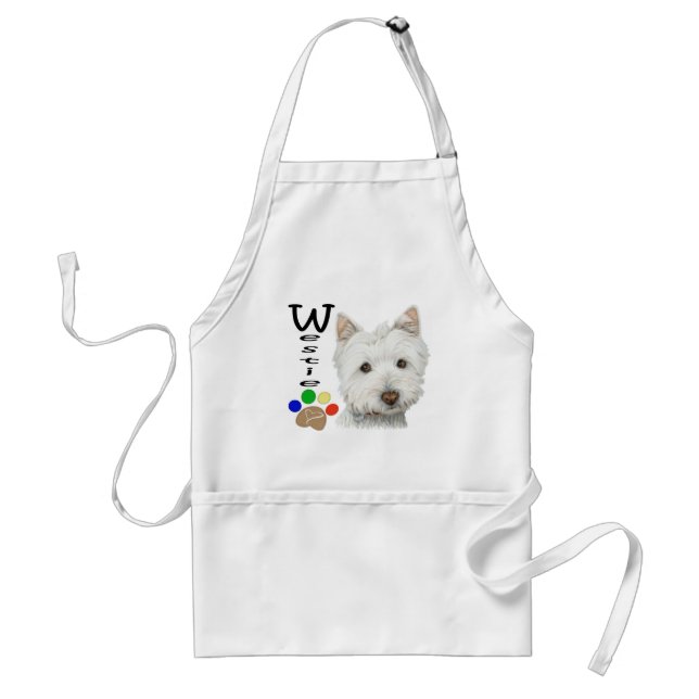 Cute Westie Dog and Paw Print Art Gifts Adult Apron (Front)