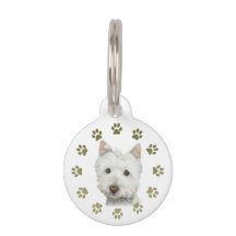 Cute Westie Dog and Paws Art Dog Tag
