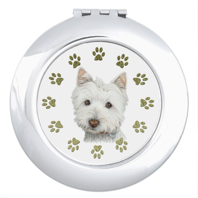 Cute Westie dog art and Paws compact mirror (Front)