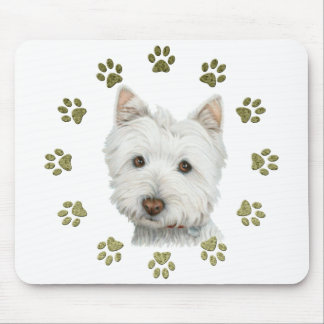 Cute Westie Dog Art and Paws Mouse Pad