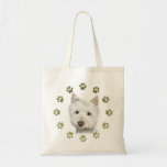 Cute Westie Dog Art And Paws Tote Bag at Zazzle