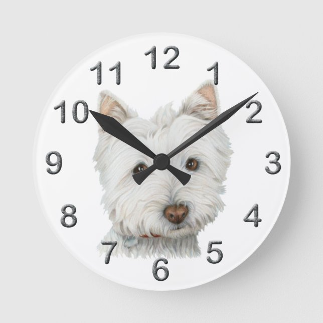 Cute Westie dog art Wall Clock (Front)