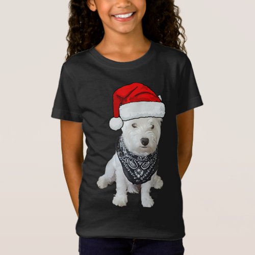 Cute Westie Dog Picture Xmas hat T_Shirt