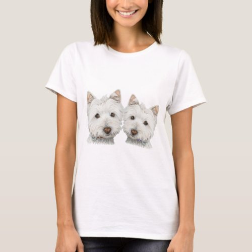 Cute Westie Dogs Ladies T_Shirt