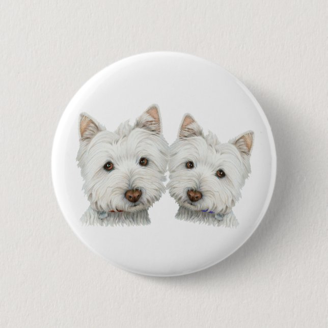 Cute Westie Dogs Pinback Button (Front)