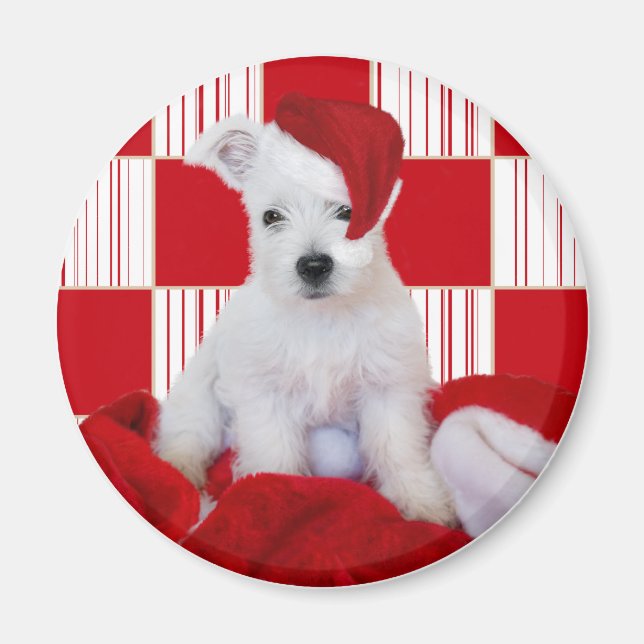 Cute Westie Pup Christmas Fridge Magnet (Front)