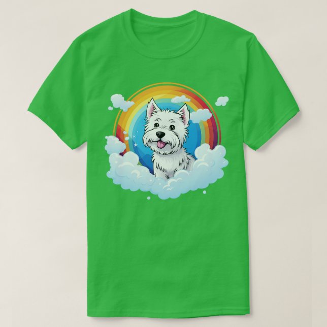 Cute Westie Rainbow Cloud West Highland Terrier T-Shirt (Design Front)