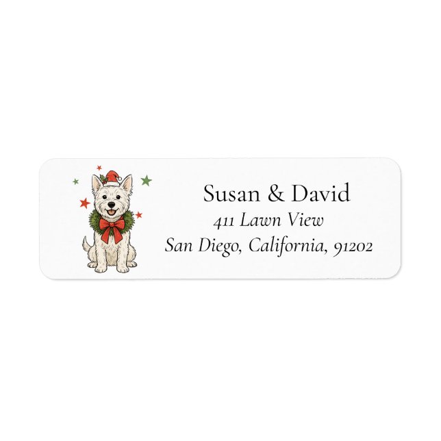 Cute Westie White Terrier Dog Wreath Label (Front)