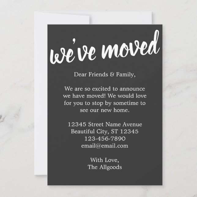 Cute We've Moved Black Pattern Moving Announcement (Front)
